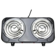 Uanit Electric Stove, Double Burner Cooktop, Compact and Portable, Adjustable Temperature Double Hot Plate, 2000 Watts, White \u0026 Stainless